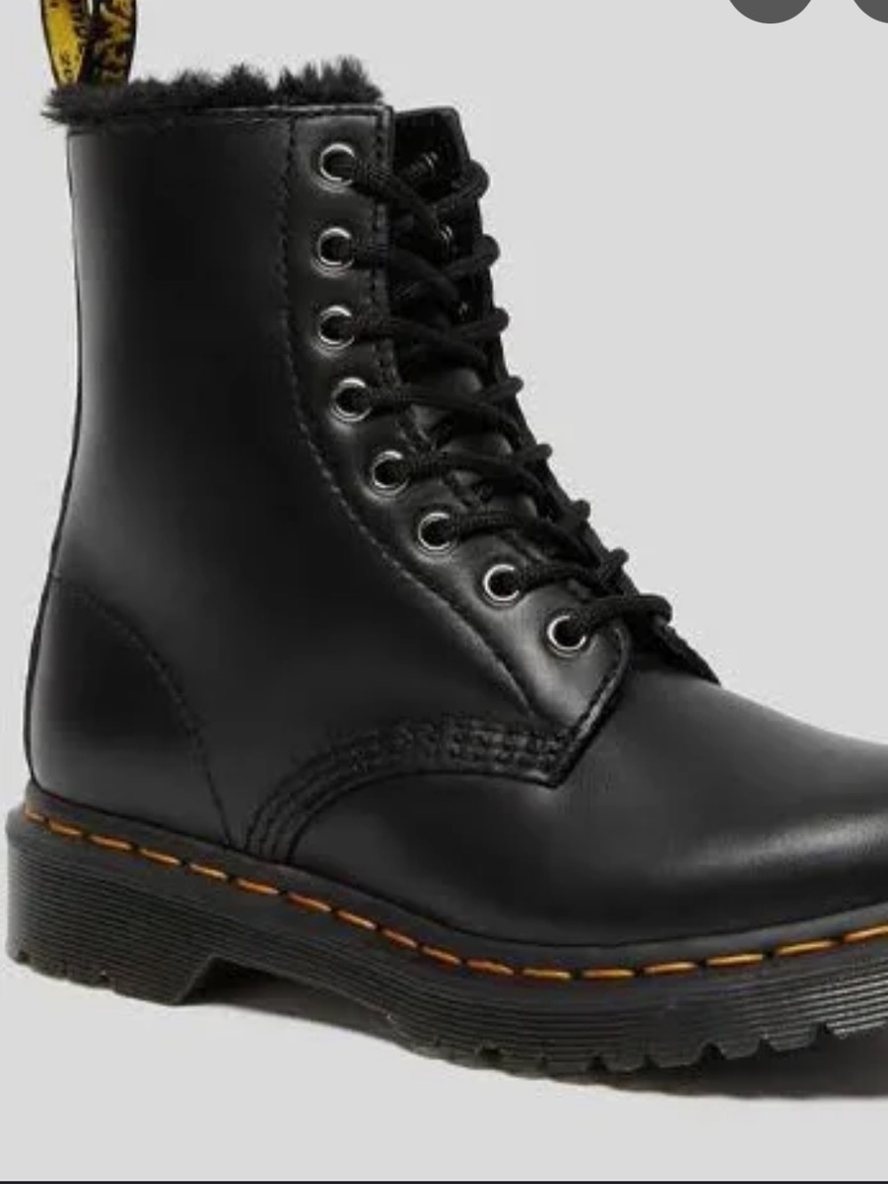 Dr. Martens 1460 Serena Black Leather Lace-Up Boots with Faux Fur Lined Boot